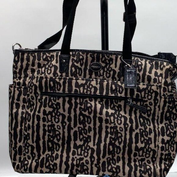 COACH w/ COA Gateway Ocelot Print Nylon Diaper Bag Large Tote - Picture 2 of 13